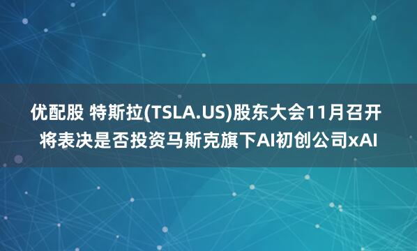 优配股 特斯拉(TSLA.US)股东大会11月召开 将表决是否投资马斯克旗下AI初创公司xAI